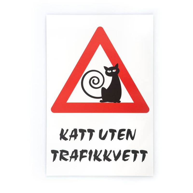 Katt uten trafikkvett skilt