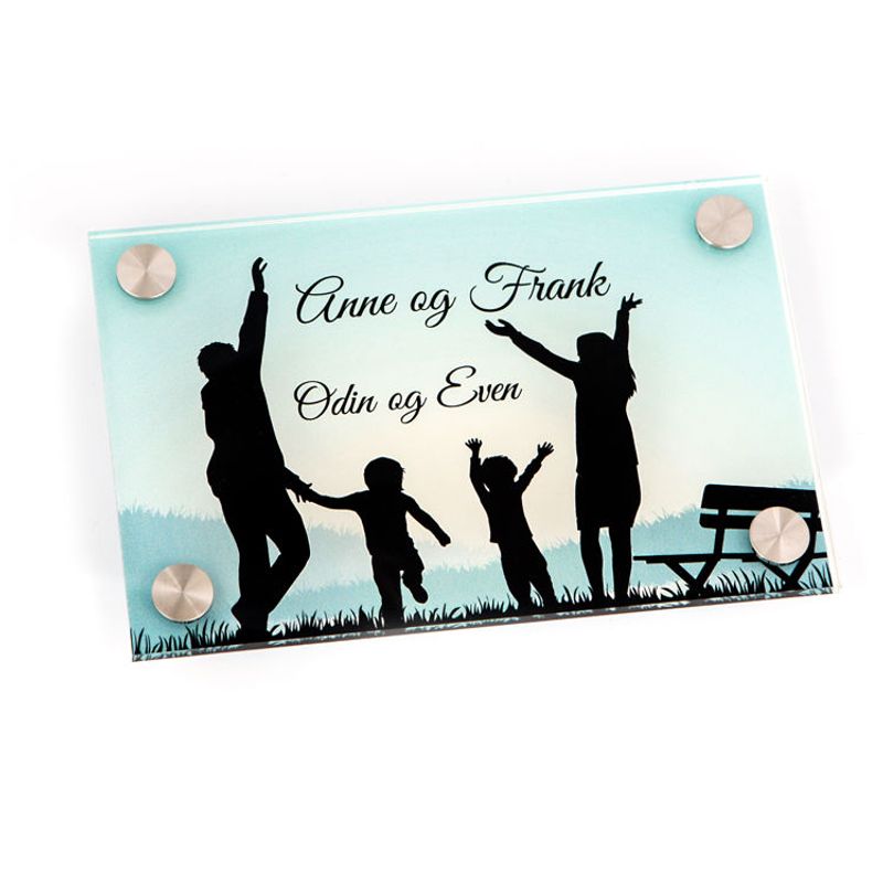 Dørskilt i akryl - printet bilde & avst.stk. i stål 11x17 cm