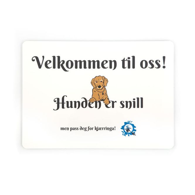 Hovedbilde Velkommen til oss skilt med motiv og tekst