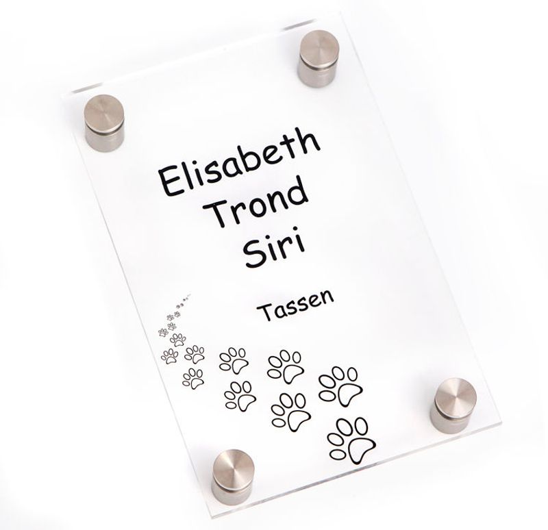 Dørskilt i klar akryl med avstandsstykker i stål    17x11 cm