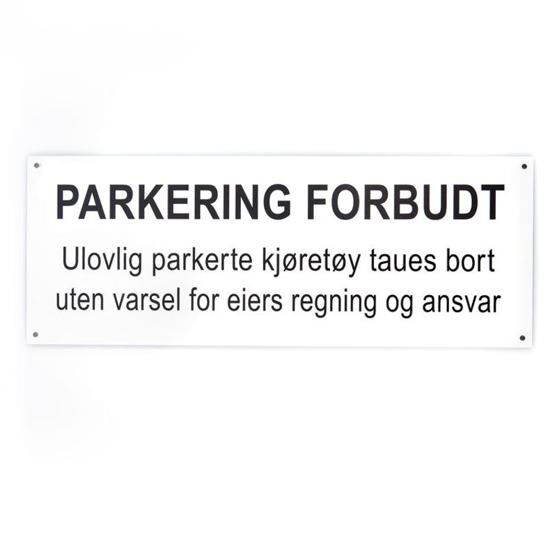 Parkering forbudt med undertekst -for vegg 15x40 cm