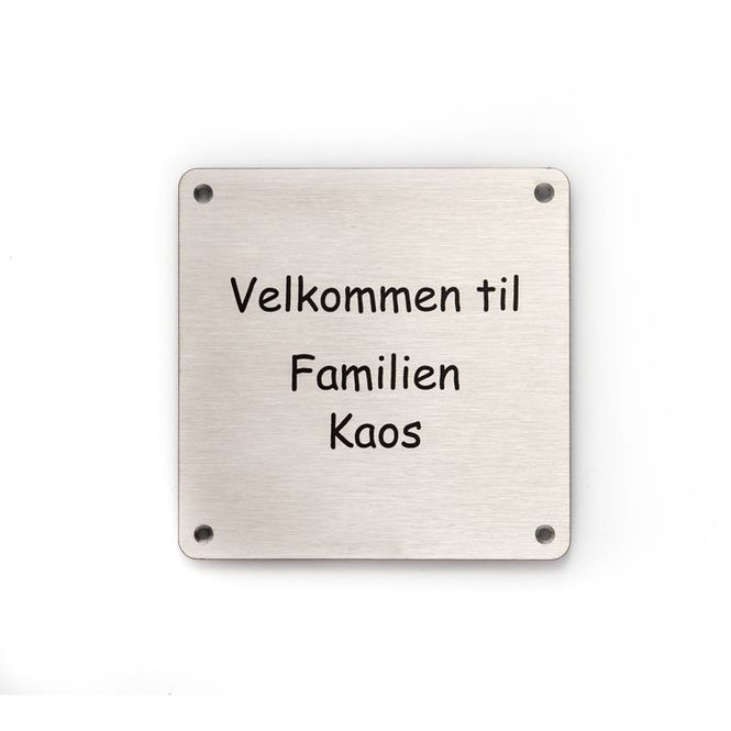 Hovedbilde Lasergravert dørskilt i stål. 10x10 cm